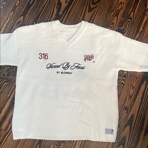 Blumina Saved By Jesus sweater.  Very nice heavy knit 1/2 sleeves Jersey style